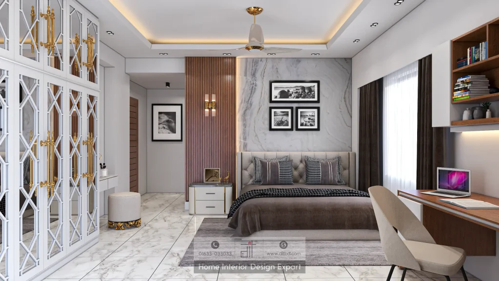 Complete luxury child bedroom panorama with study desk wardrobe and bed in Basila Dhaka by DIT Studio