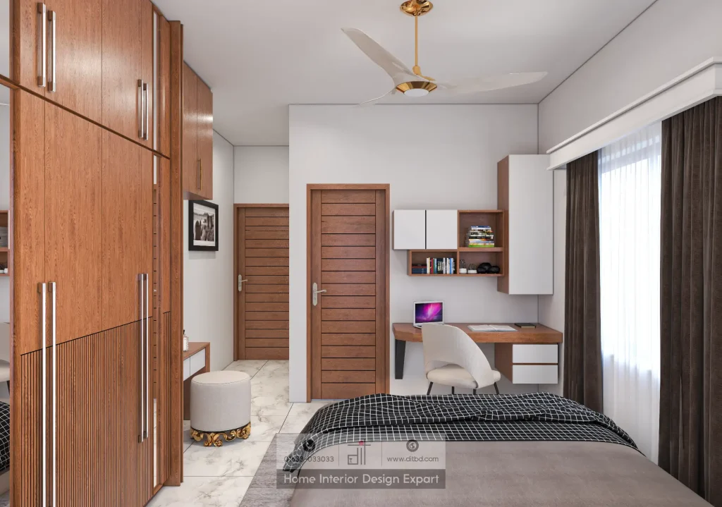 Study corner with desk and shelving in boys bedroom designed by DIT Studio Uttara Dhaka