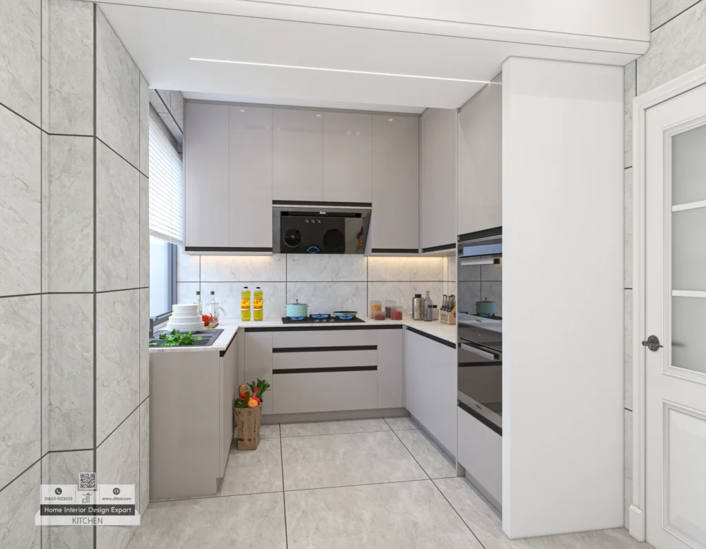 Wide view of kitchen cabinetry with cooktop and built in oven column